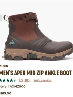 Muck Men's Apex Mid Zip Ankle Boot - Chestnut Brown